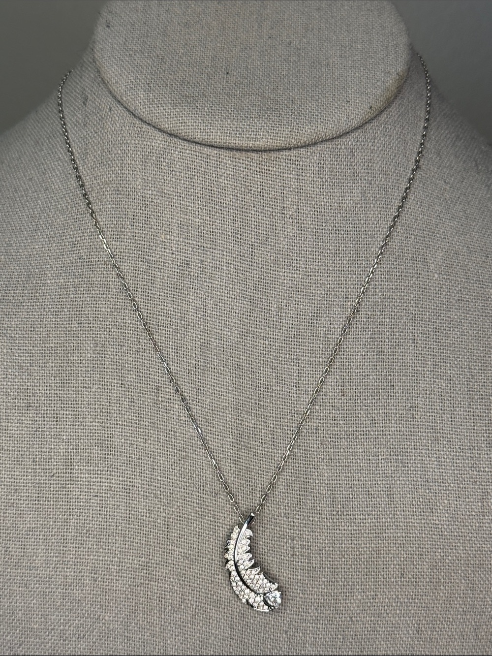 Swarovski Crystal Feather Pendant Necklace – Silver Tone – 16"